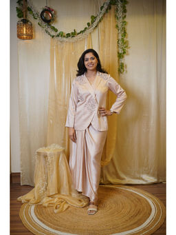 SHOWSHA - Blush Aura Skirt Set with Blazer