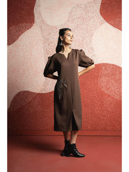 SHOWSHA - Earth Elan Brown A Line Midi Dress