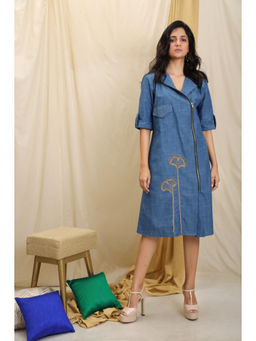 SHOWSHA - Indigo Zipped A Line Knee Length Dress