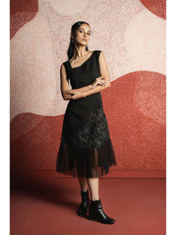 SHOWSHA - Midnight Merlot Black A Line Midi Dress