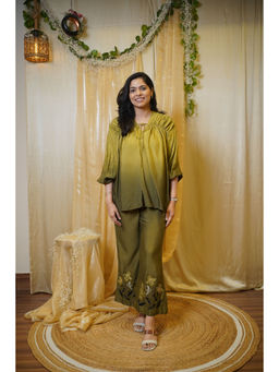 SHOWSHA - Olive Bloom Co-Ord Set with Pant