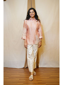 SHOWSHA - Peach Flair Silk Top