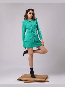 AHI Clothing - Bridgett - Aqua Green Tailored Power Blazer and Skirt Set
