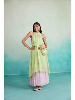 THE RIGHT CUT - Multicolor Hand Embroidered Kurta and Skirt Set