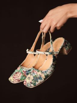 Theater - Women Twiggy Sun Child Floral Mary Jane Slingback Block Heels
