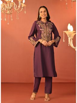 Lakshita - Dark Purple Embroidered Co-Ord (Set of 2)