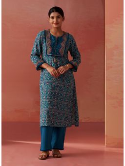 Lakshita - Teal Blue Printed Rayon Co-Ord (Set of 2)