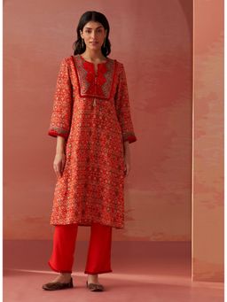 Lakshita - Orange Printed Rayon Co-Ord (Set of 2)