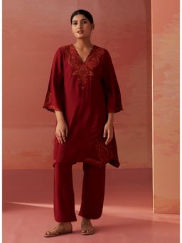 Lakshita - Maroon Embroidered Co-Ord (Set of 2)