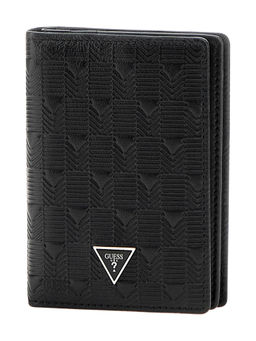 Guess - Black Textured Madrid Flat Flap Over Card Holder