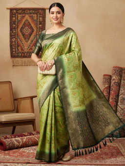 Akhilam - Women Silk Green Woven Saree with Unstitched Blouse
