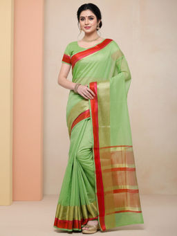 Akhilam - Women Art Silk Green Saree with Unstitched Blouse