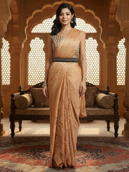 Akhilam - Women Georgette Peach Saree with Unstitched Blouse