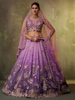 Panchhi - Tissue Embroidery Semi-Stitched Purple Lehenga with Unstitched Choli and Dupatta