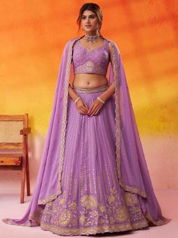 Panchhi - Tissue Embroidery Semi-Stitched Mauve Lehenga with Unstitched Choli and Dupatta
