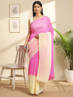 Akhilam - Women Crepe Pink Saree with Unstitched Blouse