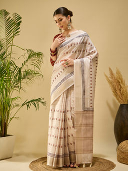 Akhilam - Women Silk Blend Printed Saree with Unstitched Blouse