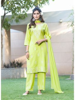 BulBul - Akshyani Rayon Chikankari Green Kurta with Palazzo and Dupatta