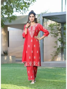 BulBul - Akshyani Rayon Chikankari Rust Kurta with Palazzo and Dupatta