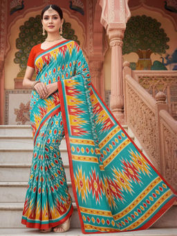Akhilam - Women Art Silk Green Printed Saree with Unstitched Blouse