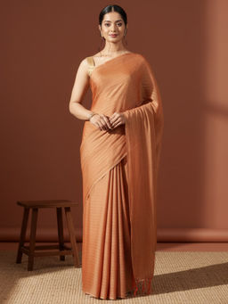 Akhilam - Women Poly Georgette Brown Embellished/Sequined Saree with Unstitched Blouse