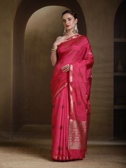 MEENA BAZAAR - Woven Zari Art Silk Pink Saree without Blouse