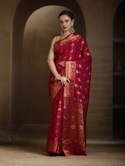 MEENA BAZAAR - Woven Zari Art Silk Magenta Saree without Blouse