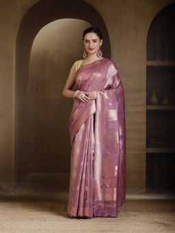 MEENA BAZAAR - Woven Zari Linen Lavender Saree without Blouse
