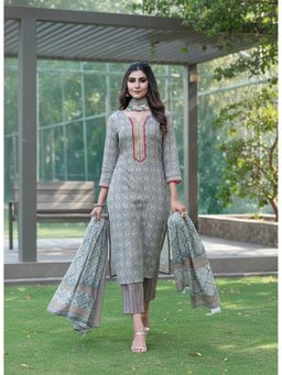 BulBul - Fashionista Cotton Mirror Work Grey Kurta with Pant and Dupatta