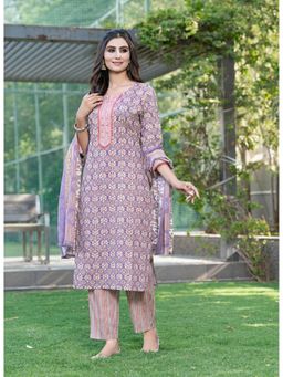 BulBul - Fashionista Cotton Mirror Work Purple Kurta with Pant and Dupatta