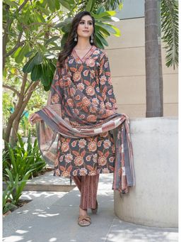 BulBul - Fashionista Santoon Floral Black Kurta with Pant and Dupatta