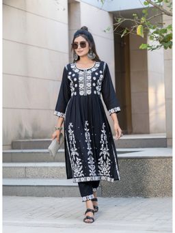 BulBul - Arushi Rayon Chikankari Black Kurta with Palazzo
