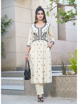 BulBul - Meenaxi Rayon Chikankari Beige Kurta with Palazzo