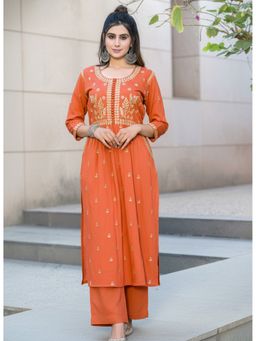 BulBul - Meenaxi Rayon Chikankari Rust Kurta with Palazzo