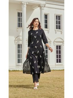 BulBul - Rashmika Cotton Embroidered Black Kurta with Pant