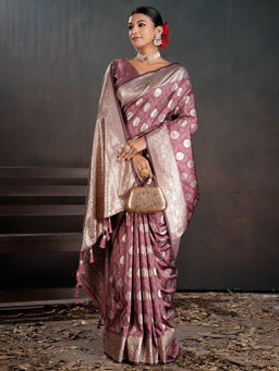 Akhilam - Women Silk Blend Mauve Woven Saree with Unstitched Blouse