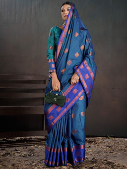 Akhilam - Silk Blend Woven Saree with Unstitched Blouse