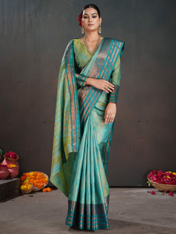 Akhilam - Women Blue Woven Saree with Unstitched Blouse