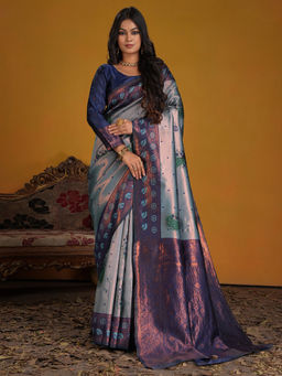 Akhilam - Woven Silk Blend Saree with Unstitched Blouse