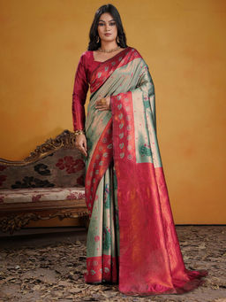 Akhilam - Women Green Saree with Unstitched Blouse