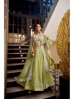 JATRIQQ - Gold Crush Sequins Green Lehenga with Unstitched Choli and Dupatta