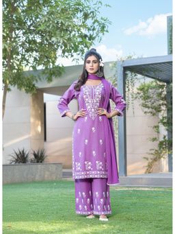 BulBul - Meher Rayon Chikankari Purple Kurta with Palazzo and Dupatta