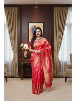 AMRUTKALA SAREES - Pink Silk Woven Zari Handloom Saree With Unstitched Blouse