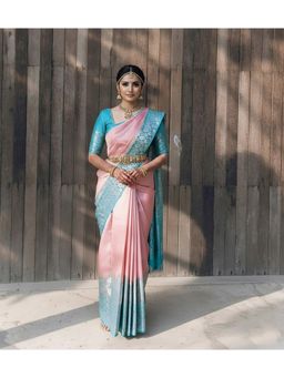 AMRUTKALA SAREES - Pink Kanjeevaram Zari Handloom Saree With Unstitched Blouse