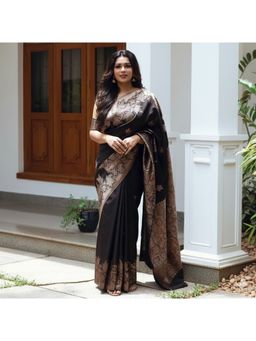 AMRUTKALA SAREES - Black Kanjeevaram Woven Zari Handloom Saree With Unstitched Blouse