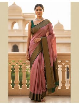 AMRUTKALA SAREES - Mauve Kanjeevaram Woven Zari Handloom Saree With Unstitched Blouse