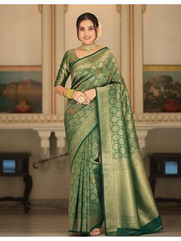 AMRUTKALA SAREES - Green Woven Zari Handloom Saree With Unstitched Blouse