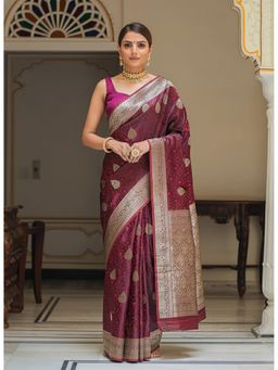 AMRUTKALA SAREES - Maroon Silk Woven Zari Handloom Saree With Unstitched Blouse