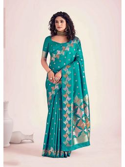 AMRUTKALA SAREES - Green Kanjeevaram Woven Zari Handloom Saree With Unstitched Blouse