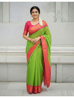 AMRUTKALA SAREES - Green Kanjeevaram Zari Handloom Saree With Unstitched Blouse